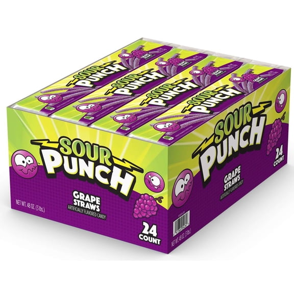 (Price/Case)Sour Punch Grape Straws 12-24-2 Ounce