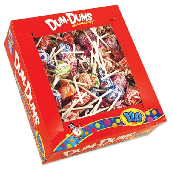 Dum Dum Pops Assorterd Candy - 120 per pack -- 18 packs per case.