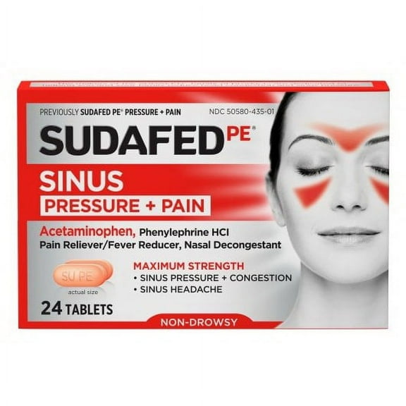 (Price/Case)Sudafed Non-Drowsy Pressure & Pain Acetaminophen Caplets, 24 Count, 6 Per Box, 12 Per Case