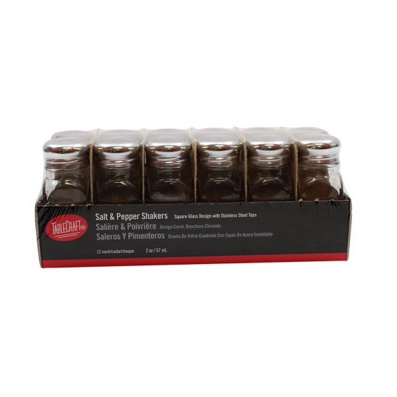 (Price/Case)Tablecraft 2 Ounce Square Glass Salt And Pepper Shaker, 12 Count, 4 per case