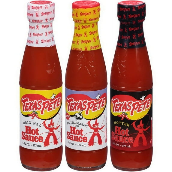 (Price/Case)Texas Pete Original Roasted Garlic & Hotter Variety Pack Hot Sauce 6 Ounces - 48 Per Case