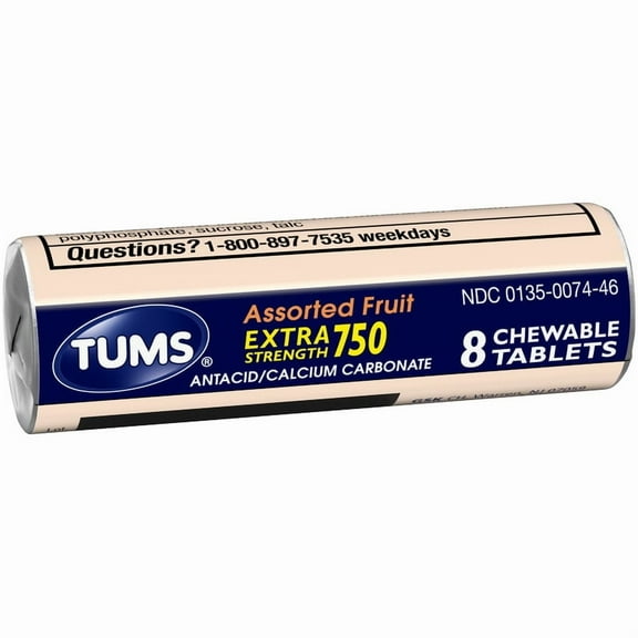(Price/Case)Tums Extra Strength Assorted Fruit Antacid Chewable Tablets 8 Tablets - 12 Per Pack - 30 Packs Per Case