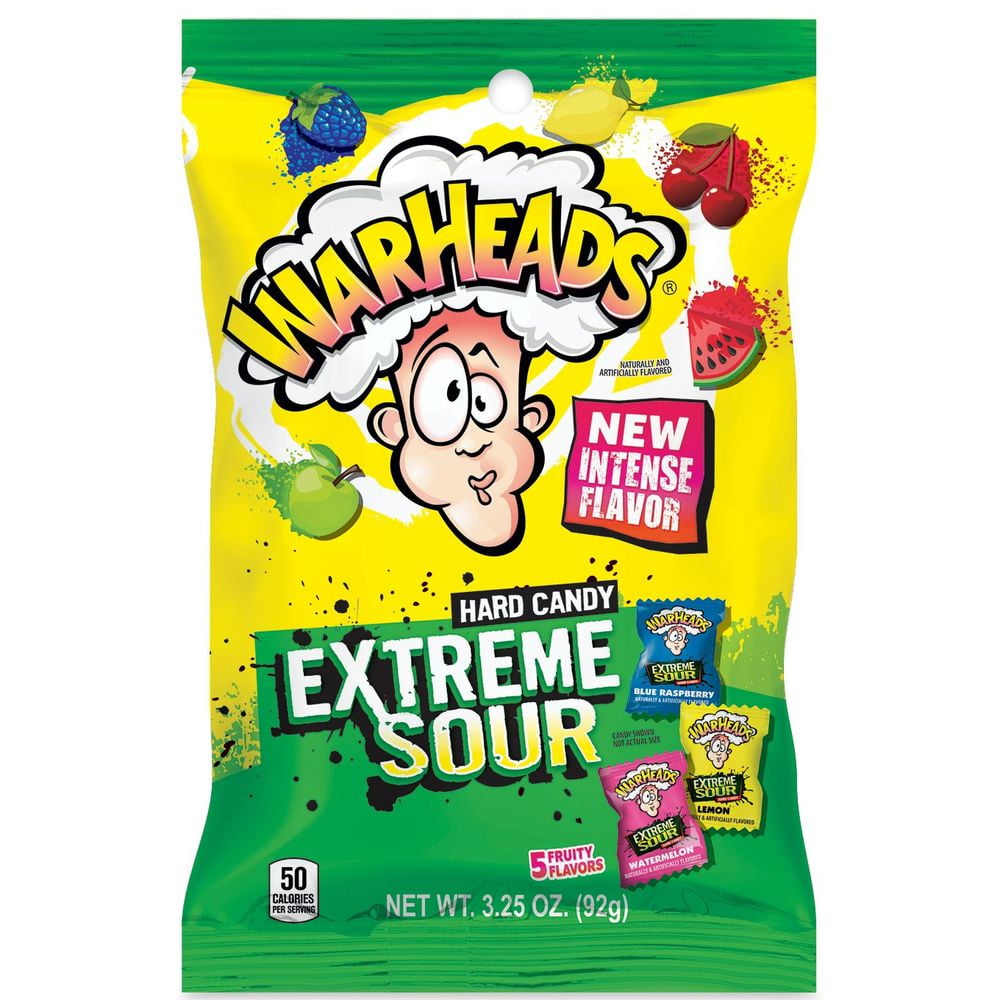 (Price/Case)Warheads Extreme Sour Hard Candy Peg Bag 8-3.25 Ounce