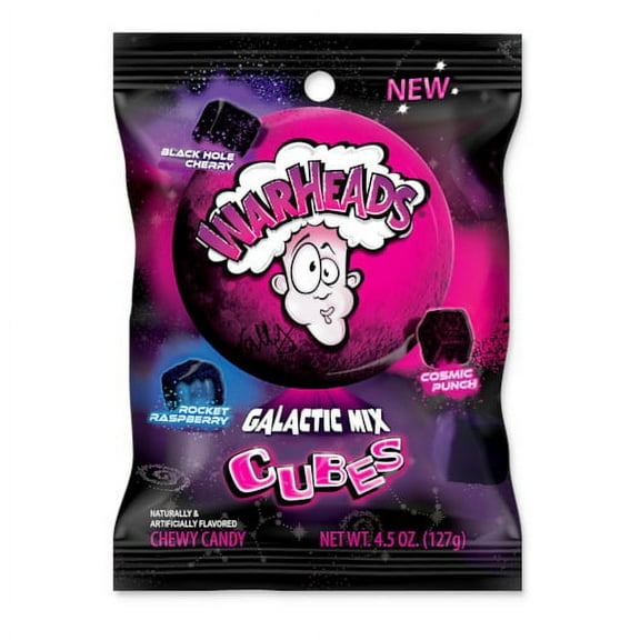(Price/Case)Warheads Galactic Mix Cubes Peg Bag, 4.5 Ounces, 12 per case