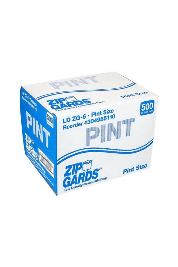 (Price/Case)Zipgards Low Density Recloseable Pint Clear Flat Stack Storage Bag, 500 Each, 500 per box, 1 per case