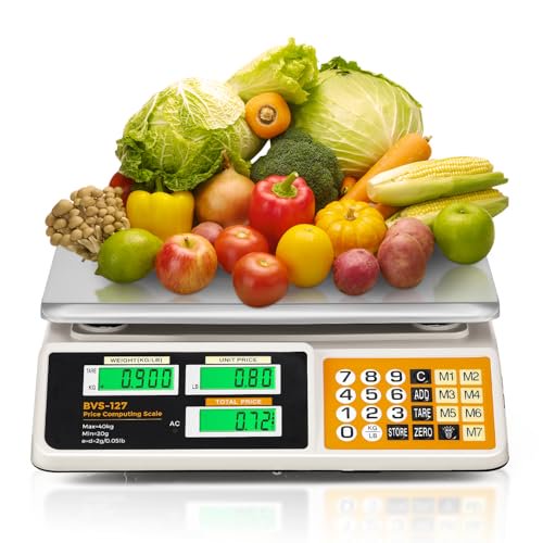 Price Computing Scale 88lb/ 40kg, Commercial Food Weighing Scale 2g Division, Rechargeable Produce Deli Scale with Stainless Steel Plate for Farmer's Markets, Retail Outlets, Butcher Shops