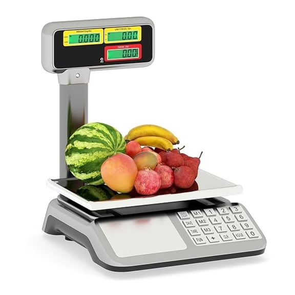 Price Computing Scale with Pole Display, 88 lb Food Scale with Stainless Steel Platform, Rechargeable Battery, Tare & Count Function, Digital Scales for Outlet, Meat