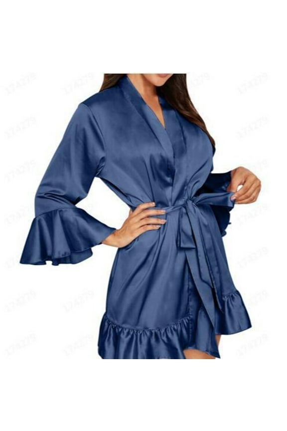 Price Drop! Kilaqueen Silk Satin Robes for Women Sexy Deep V Neck Ruffle Hem Bathrobe Sleepwear Bride Bridesmaids Wedding Party Kimono Nightgown