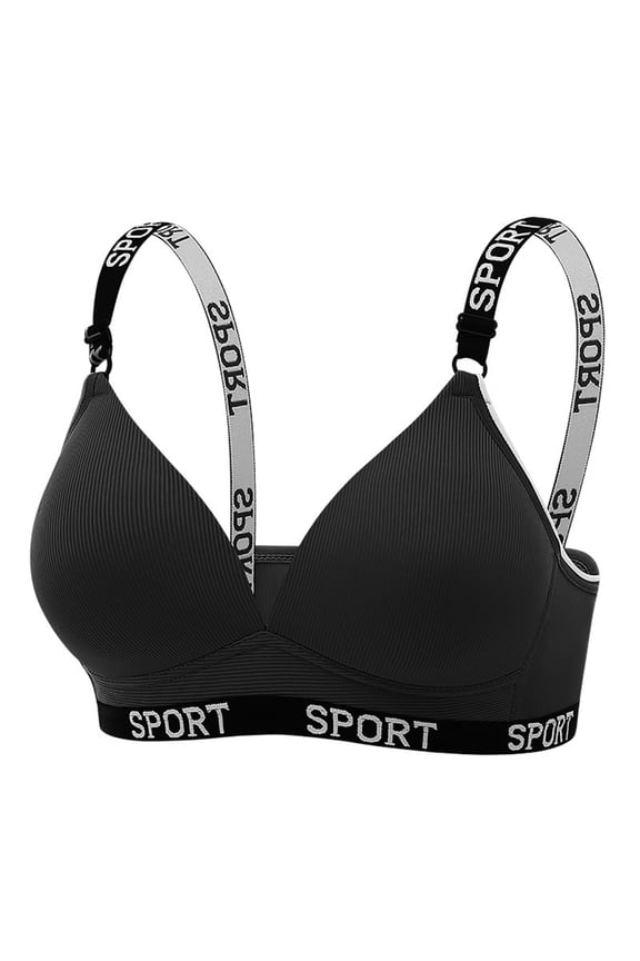 Price Drop! Kilaqueen Sports Bras for Women Fashion Ribbed Comfy Wireless Bras Letter Printed Push Up Bras Adjustable Straps Supportive Everyday Bras