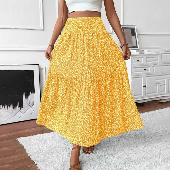 Price Drop! Luxalzxs Boho Skirts for Women Summer Vacation High Waist A line Skirts with Pockets Casual Floral Printed Thin Flowy Long Skirt