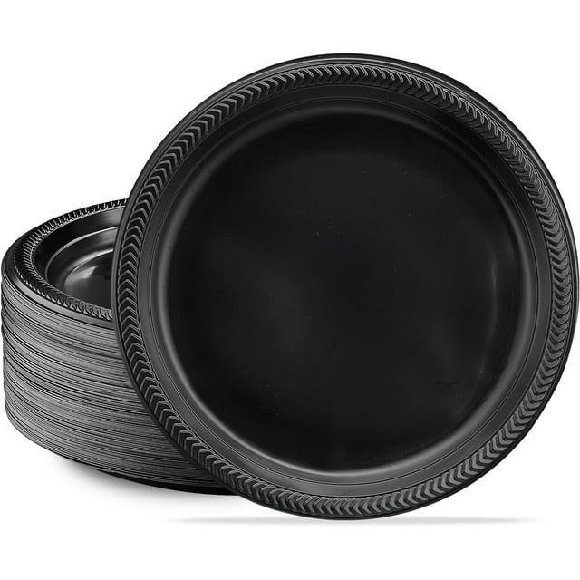 Price Drop VIWING 10" Black Plastic Plates Lightweight Disposable Plates for Parties, 100-Pack Buy Multiple Save 10%