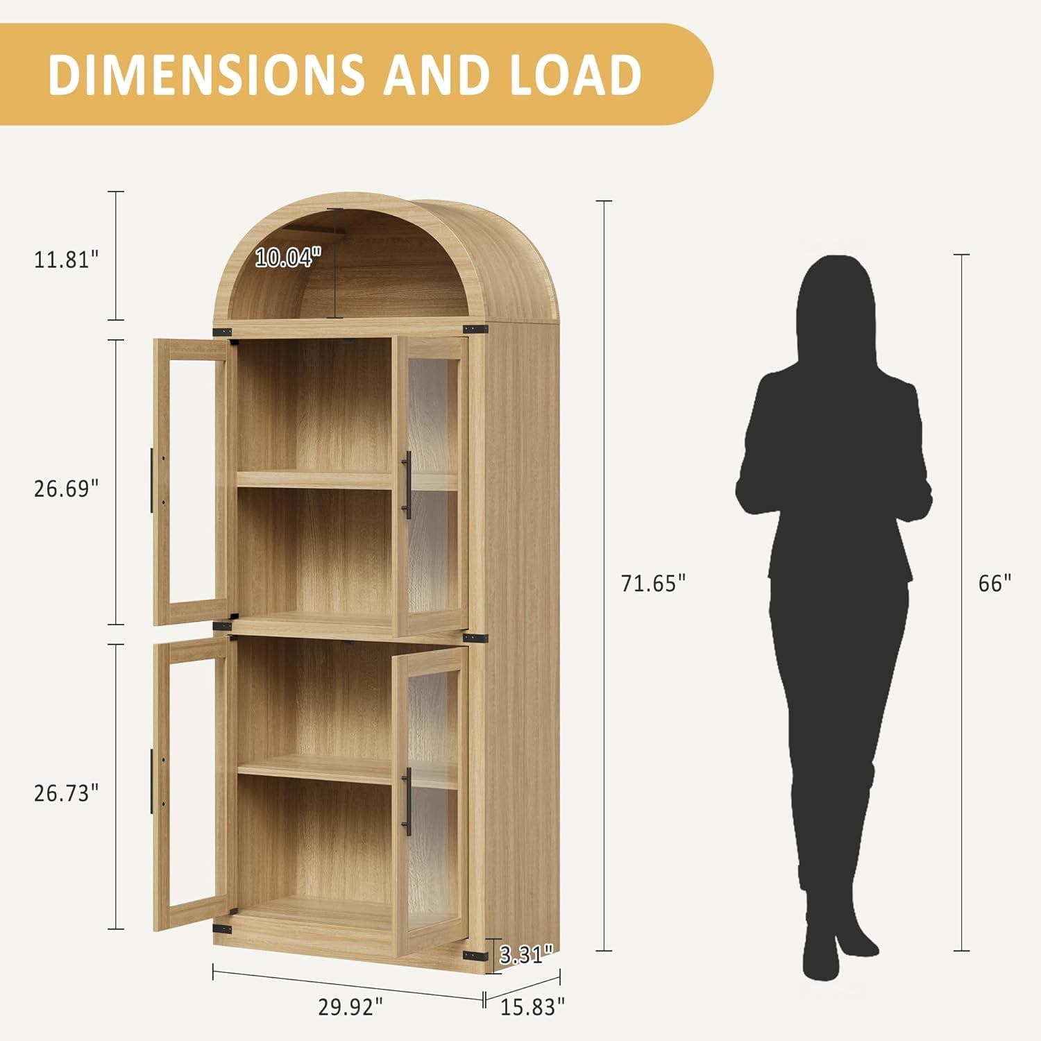 Price Drops Arched Bookshelf with Doors - Glass Doors - 15.83 inches ...