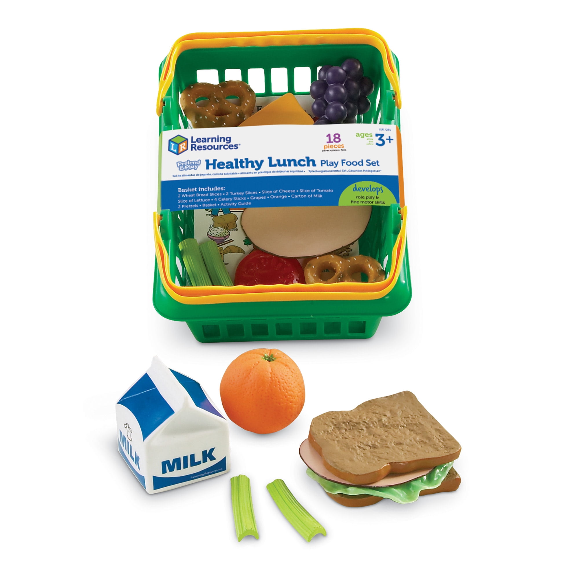 Learning Resources Pretend and Play Healthy Lunch Play Food Basket Set, 18 Pieces, Ages 3+