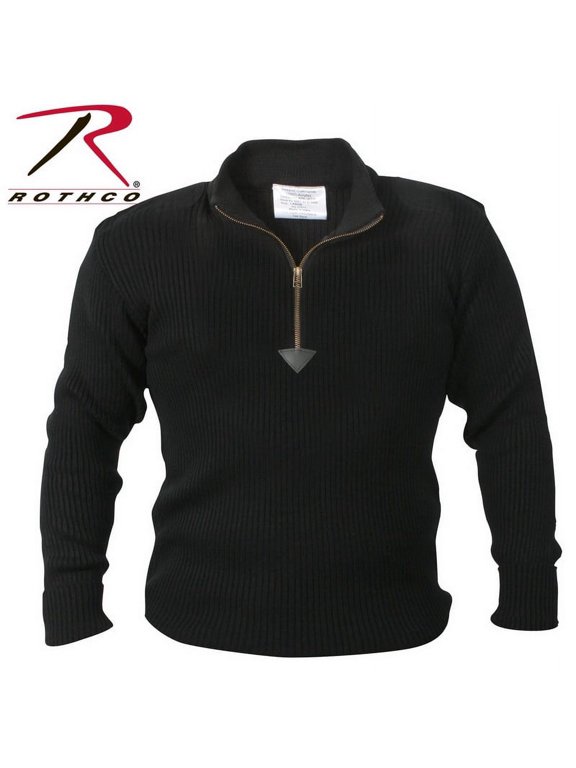 2049 Men Quarter Zip Acrylic Commando Sweater, Black - 3XL