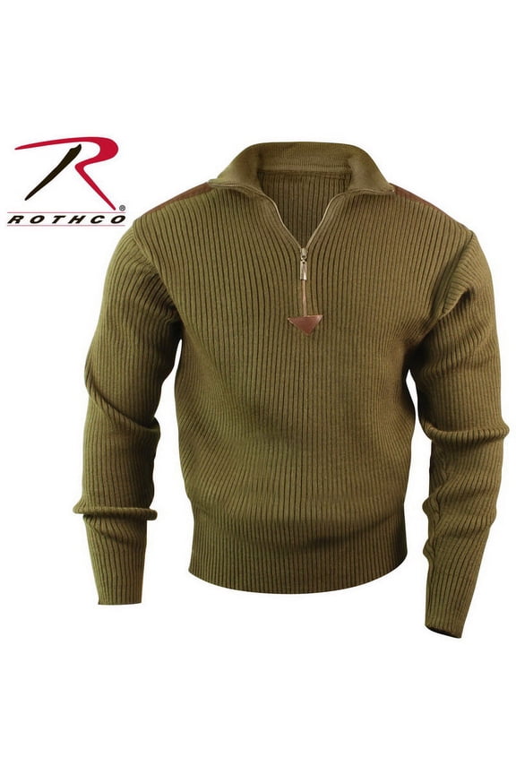 2012 Men Quarter Zip Acrylic Commando Sweater, Olive Drab - 2XL