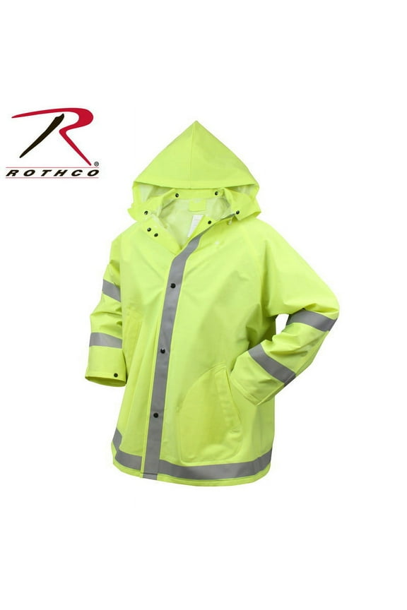 (Price/EA)Rothco 3654 Safety Reflective Rain Jacket-Safety Green-M