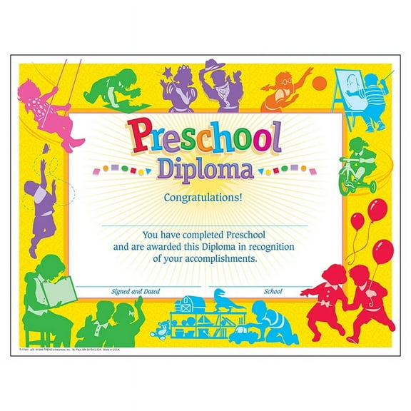(Price/EA)Trend Enterprises T-17001 Classic Diploma Preschool 30/Pk 8-1/2 X 11