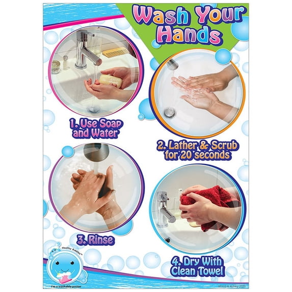 Ashley Smart Poly Dry Erase Wash Your Hands Chart, 13" x 9.5" (ASH95335)