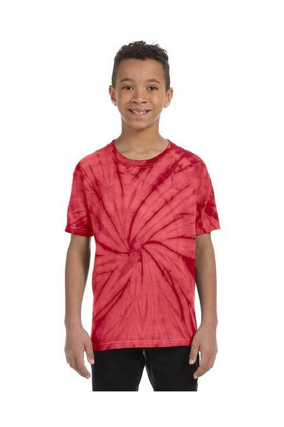 (Price/Each)Blank and Custom Colortone Tie Dye 1000 Short Sleeve Heavyweight 100% Cotton T-Shirts-Spider Red-Kids 14-16