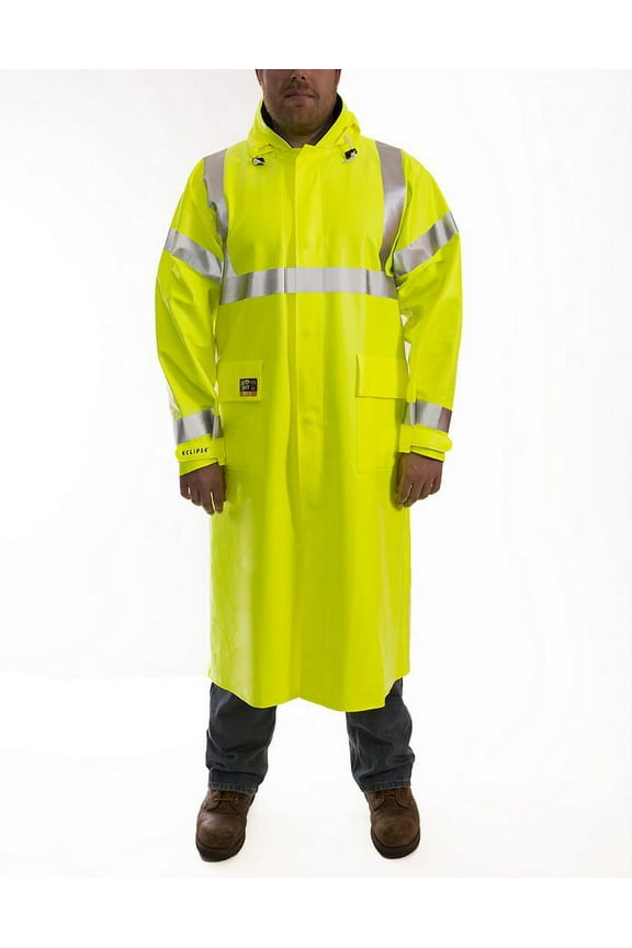 Arc Flash Flame Resistant Rain Coat, PVC, Class 3 Lime, 2XL C44122