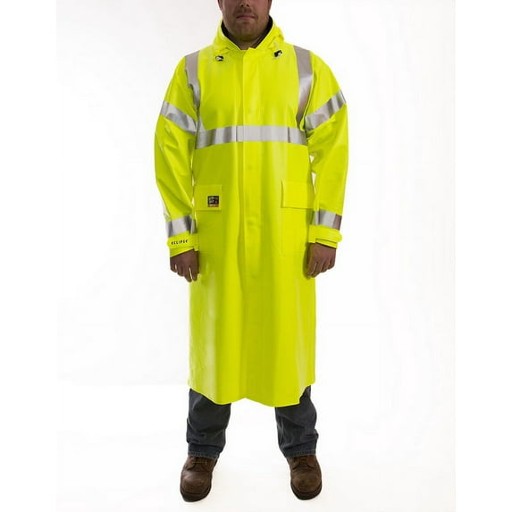 Arc Flash Flame Resistant Rain Coat, PVC, Class 3 Lime, XL C44122