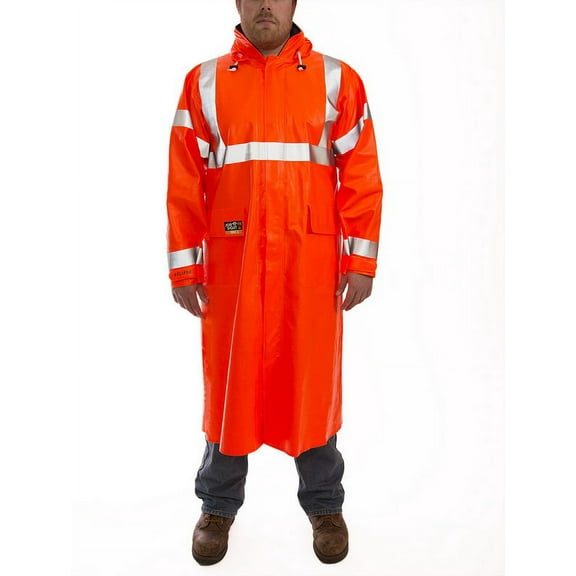 Tingley Arc Flash Flame Resistant Rain Coat, PVC, Class 3 Orange, 2XL C44129