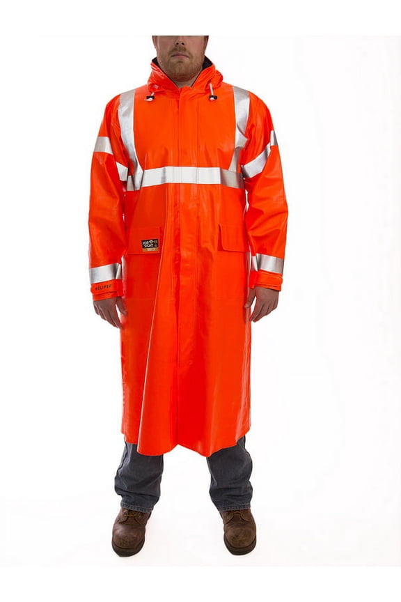 Arc Flash Flame Resistant Rain Coat, PVC, Class 3 Orange, 3XL C44129