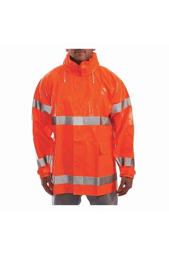 Flame Resistant Rain Jacket, PVC, Class 3 R, Orange, XL J53129