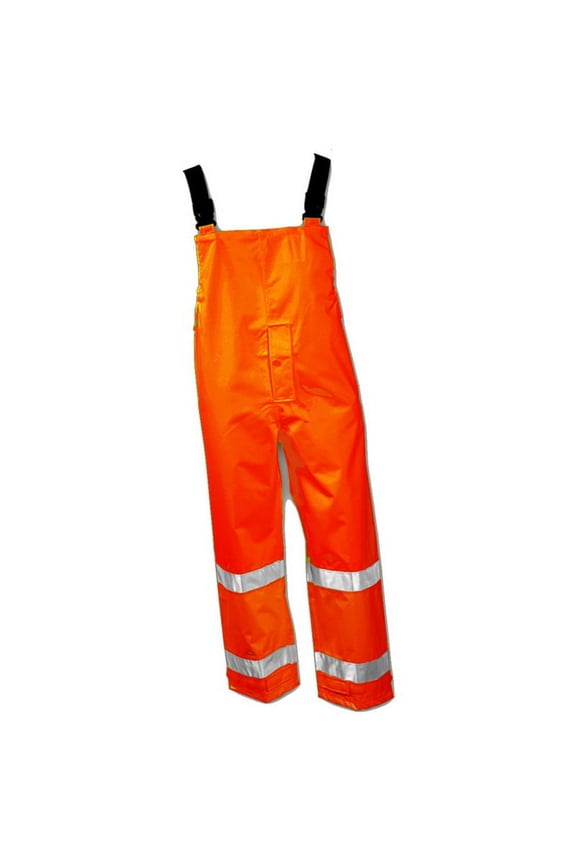 Hi-Visibility Rain Bib Overall, Polyester/Polyurethane, 32 in Inseam, 56 in to 58 in Waist, 4XL