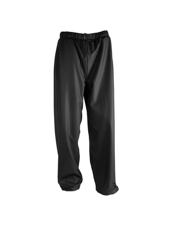 Rain Pants, Polyurethane, 29 in Inseam, Drawstring Closure, Black, Size M P67013.MD