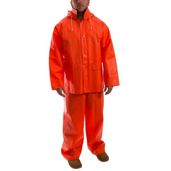 Tingley 2-Piece Rainsuit, PVC, 0.35 mil Thick, Attached, Orange, S S63219