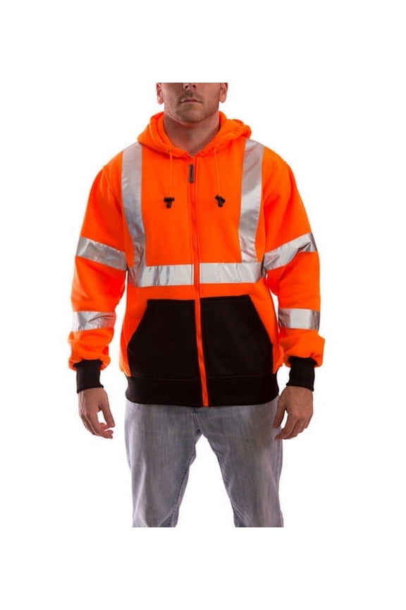 Hi-Vis Hooded Sweatshirt, 3, R, Polyester, Orange, 2XL S78129