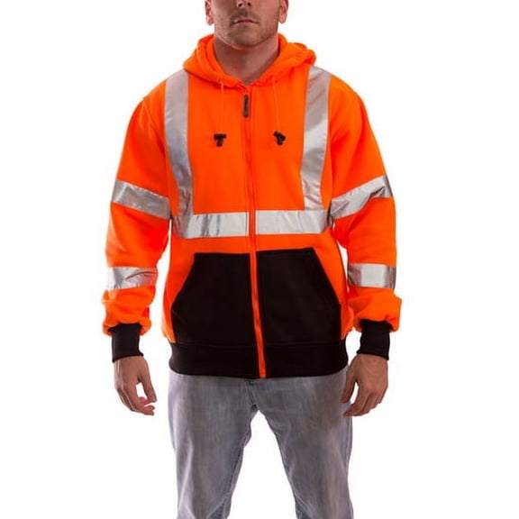 Hi-Vis Hooded Sweatshirt, 3, R, Polyester, Orange, L S78129