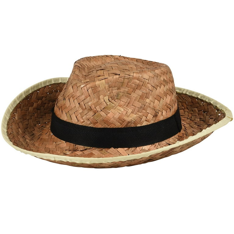 Toy H348 Rolled Brim Woven Straw Cowboy Hat