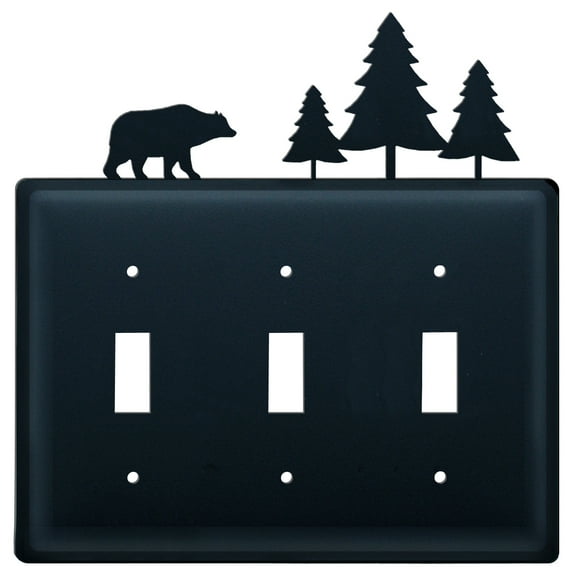 Village Wrought Iron Bear & Pine - Triple Switch Cover