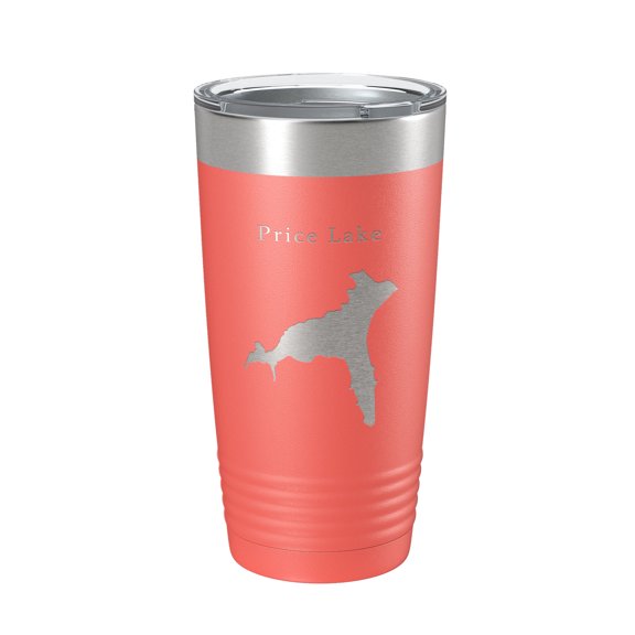 Price Lake Map Tumbler Travel Mug Insulated Laser Engraved Coffee Cup North Carolina 20 oz Coral