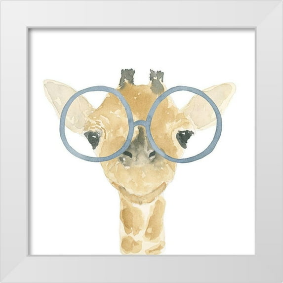 Price, Lucille 12x12 White Modern Wood Framed Museum Art Print Titled - Giraffe With Glasses