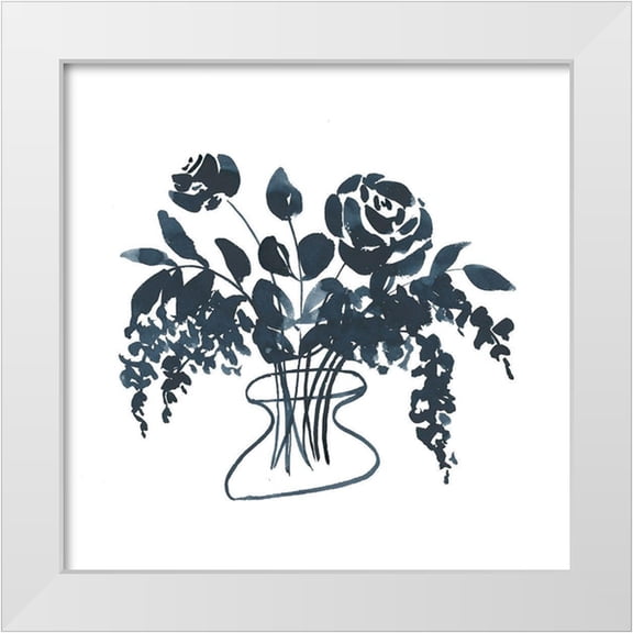 Price, Lucille 12x12 White Modern Wood Framed Museum Art Print Titled - Indigo Floral Study I