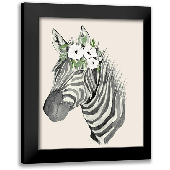 Price, Lucille 12x14 Black Modern Framed Museum Art Print Titled - Floral Crowned Zebra