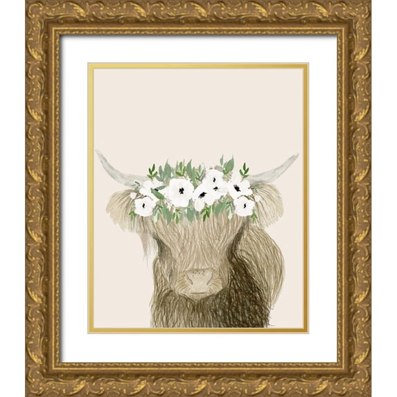 Price, Lucille 15x18 Gold Ornate Wood Framed with Double Matting Museum Art Print Titled - Floral Crowned Bull