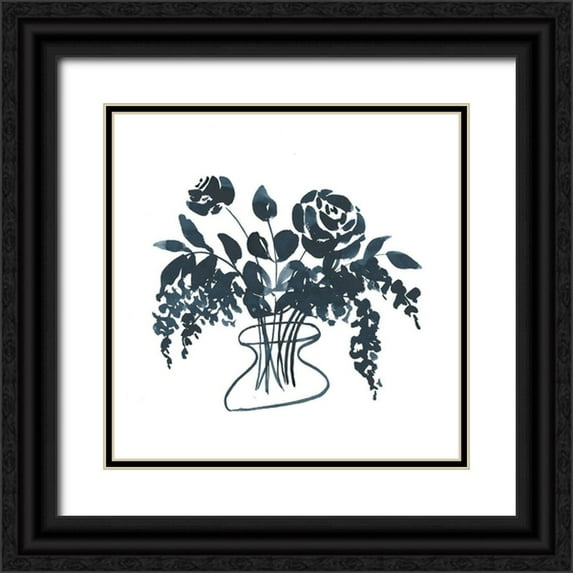 Price, Lucille 20x20 Black Ornate Wood Framed with Double Matting Museum Art Print Titled - Indigo Floral Study I
