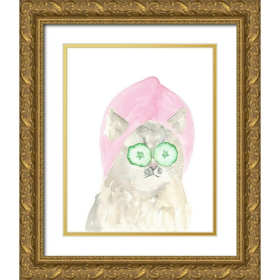 Price, Lucille 20x24 Gold Ornate Wood Framed with Double Matting Museum Art Print Titled - Spa Kitten