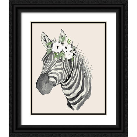 Price, Lucille 26x31 Black Ornate Wood Framed with Double Matting Museum Art Print Titled - Floral Crowned Zebra