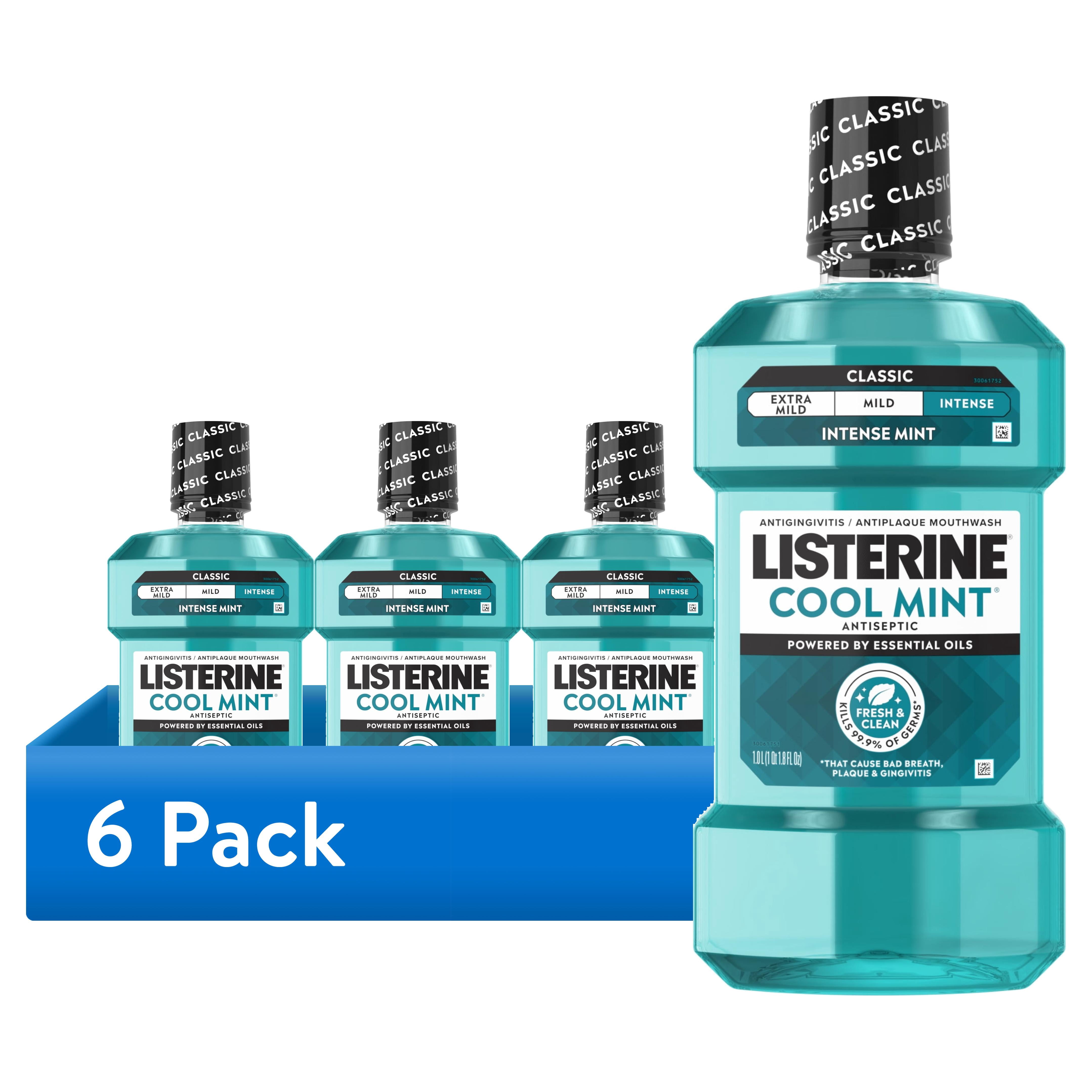 (6 pack) Listerine Cool Mint Intense Antiseptic Mouthwash, For Bad Breath & Plaque Oral Care, 1 L