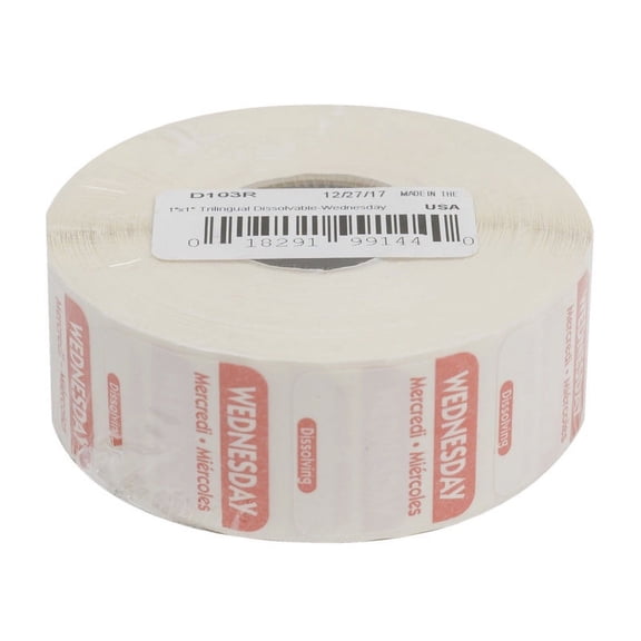 (Price/Pack)National Checking 1 Inch X 1 Inch Trilingual Red Wednesday Dissolvable Label 1000 Per Roll - 1 Per Case