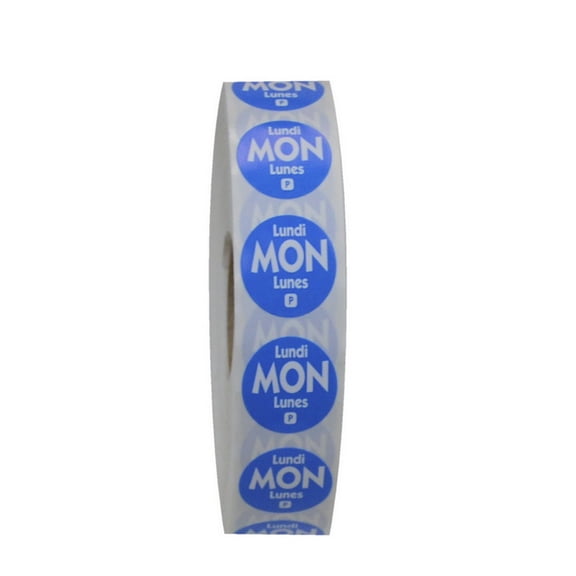 (Price/Pack)National Checking .75 Inch Circle Trilingual Permanent Blue Monday Label 2000 Per Roll - 1 Per Case