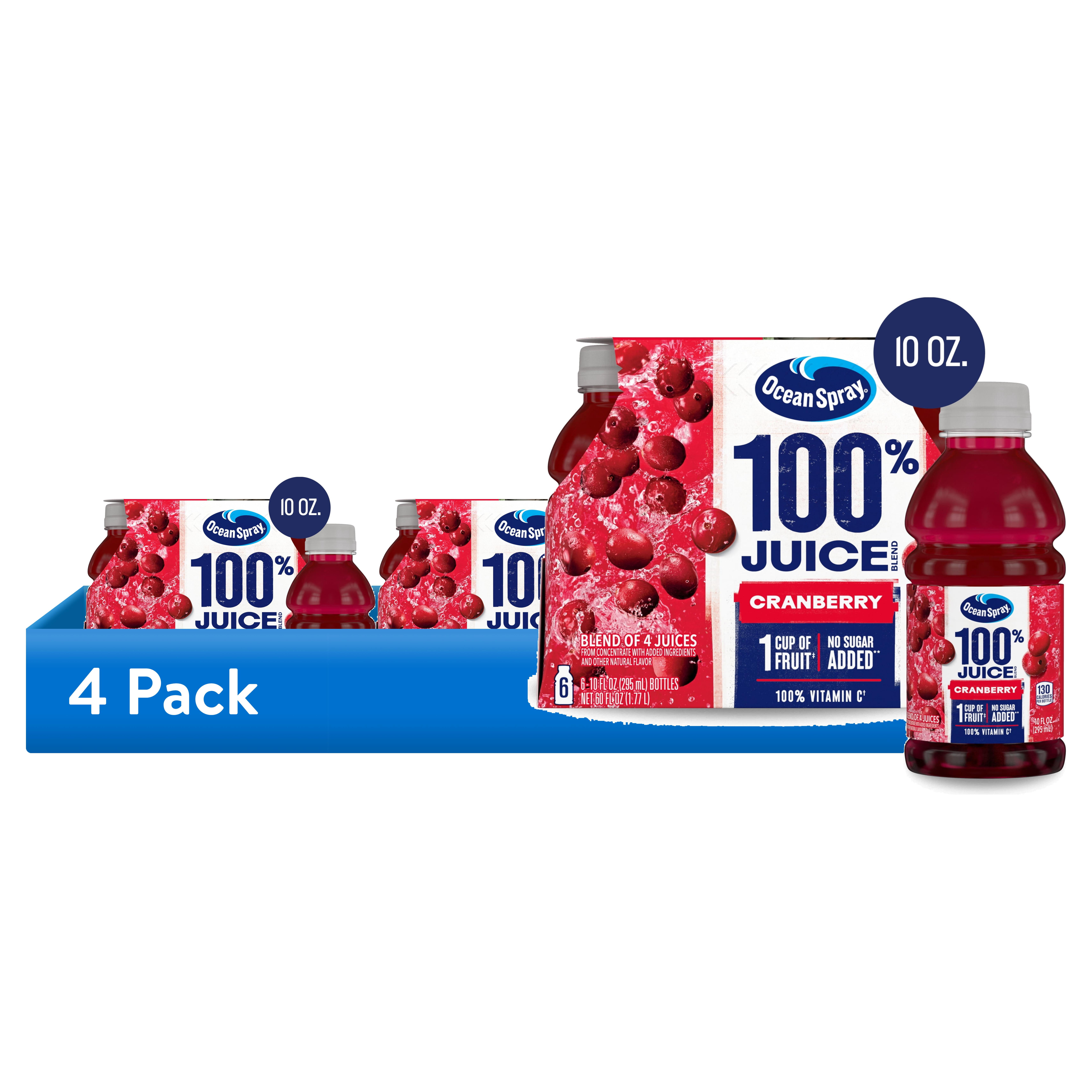 4 pack) Ocean Spray® 100% Juice Cranberry Juice Blend, 10 fl oz