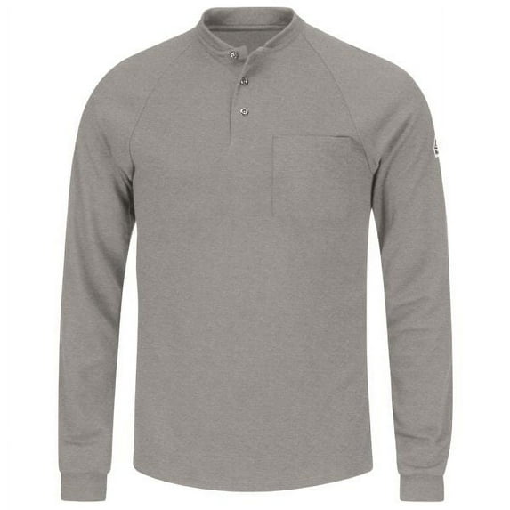 (Price/Pcs)Bulwark SML2 Long Sleeve Tagless Henley Shirt-Grey-Regular-XL