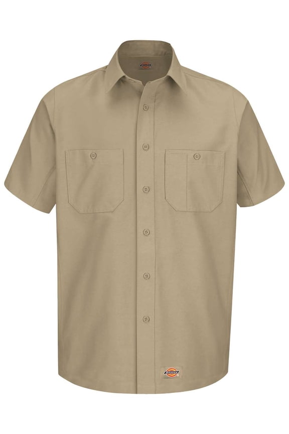 (Price/Pcs)Wrangler Workwear WS20 Wrangler Short Sleeve Workshirt-Khaki-Short Sleeve Regular Body-M