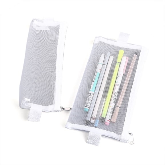 (Price/Piece)Zippered Nylon Mesh Jewelry Pouch Pen Pouch Clear Storage Mesh Pouch Travel Cosmetic Bags(Gray, Black, White, S-L)-White-L